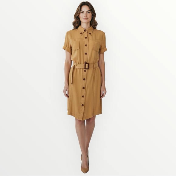 Femme De Carriere Dresses & Skirts - Vintage Crepe Safari Style Shirt Dress + Bonus Vintage Silk Scarf